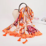 Premium Quality Cotton Orange Geometry Long Scarf