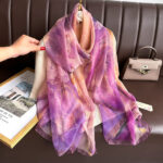 Women's All Dress Matching Elegant Transparent Thin Silk Printing Long Scarf Purple