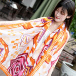 Premium Quality Cotton Orange Geometry Long Scarf - Image 3