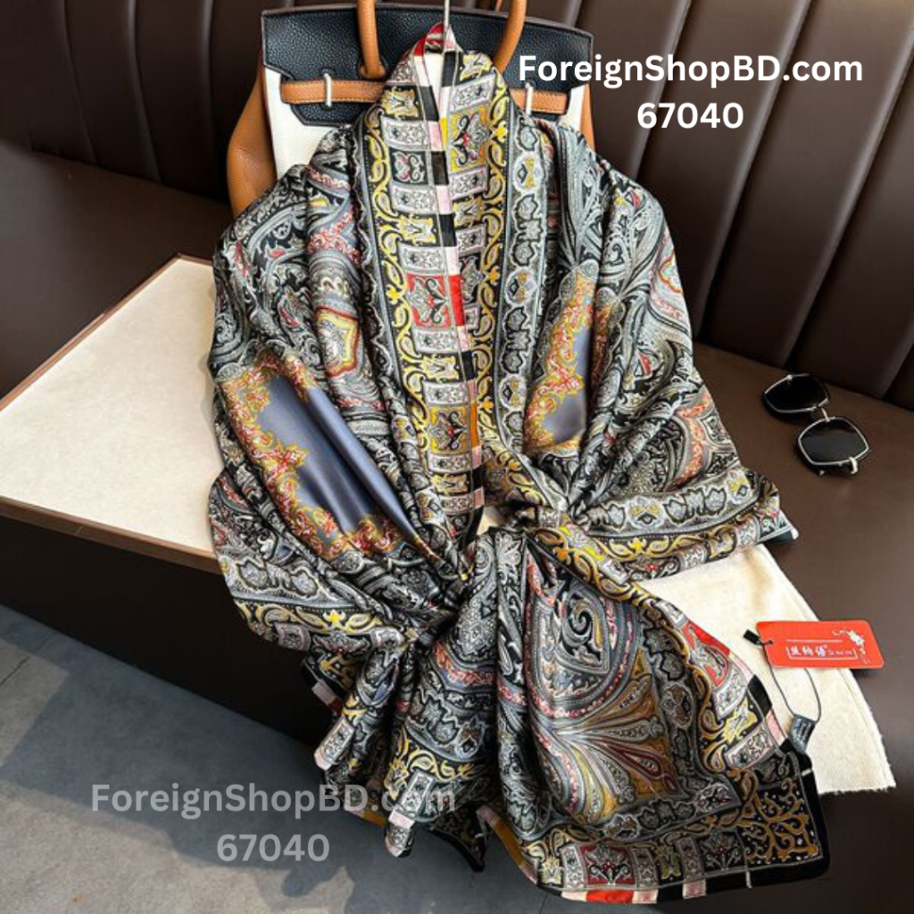 Beautiful Satin Silk Long Scarf Traditional Design Perfect Match for Any Dress