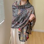 Beautiful Satin Silk Scarf Colorful cashew nuts - Image 3