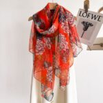 Transparent Thin Silk Peony Orange Long Scarf
