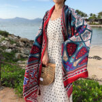 Premium Quality Cotton Tassel Red and Blue Long Scarf - Image 3