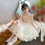 Winter Girls Heavy Corduroy Splicing Mesh Princess Dress - Image 2
