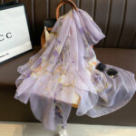 Women's All Dress Matching Elegant Transparent Thin Silk Printing Long Scarf light purple Magnolia - Image 5