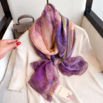 Women's All Dress Matching Elegant Transparent Thin Silk Printing Long Scarf Purple - Image 2