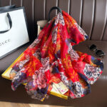 Transparent Thin Silk Peony Red Long Scarf - Image 3