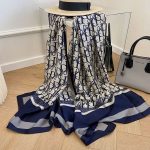 Silk Satin Navy Blue Long Scarf