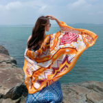 Premium Quality Cotton Orange Geometry Long Scarf - Image 2