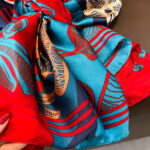 Silk Satin blue-red Long Scarf - Image 2