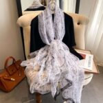 Transparent Thin Silk White bottom Long Scarf - Image 2