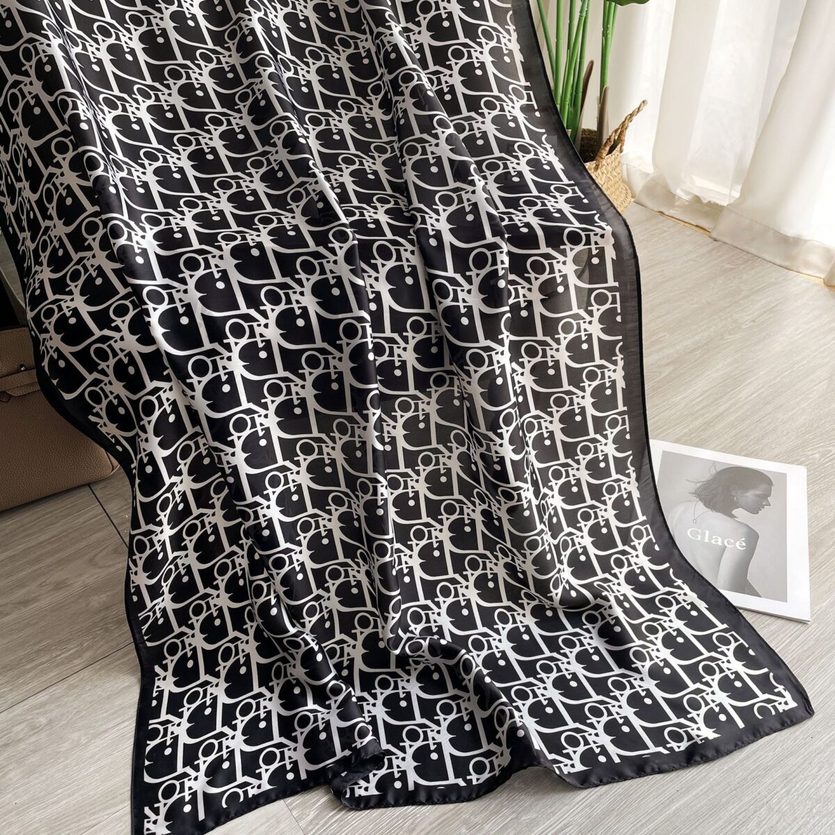 Silk Satin Long Scarf Di Black - Image 2