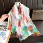 Transparent Thin Silk White Lotus Long Scarf - Image 2