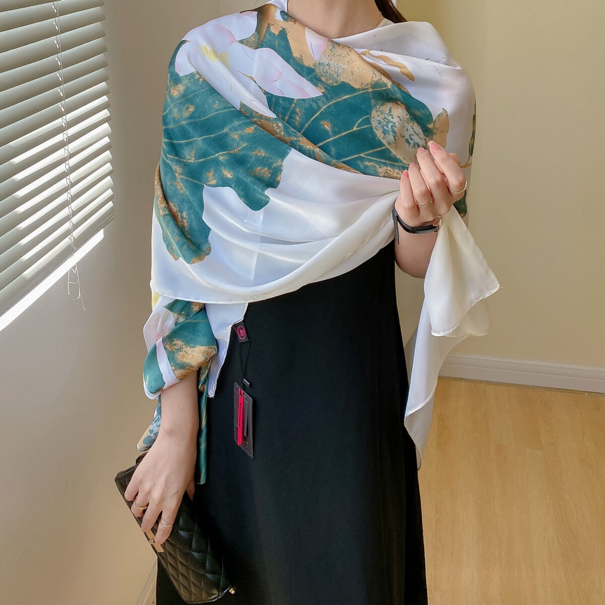 Silk Satin Long Scarf rice White - Image 5