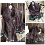 Transparent Thin Silk Dark Green Edge Long Scarf - Image 3