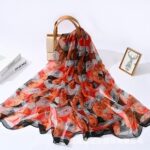 Transparent Thin Silk Red and black Long Scarf