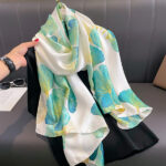 Silk Satin Meters Green Long Scarf