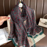 Transparent Thin Silk Dark Green Edge Long Scarf