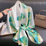 Silk Satin Meters Green Long Scarf - Image 2