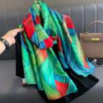 Silk Satin Green Long Scarf - Image 3