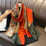 Silk Satin Long Scarf Pelis Orange