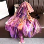 Women's All Dress Matching Elegant Transparent Thin Silk Printing Long Scarf Purple - Image 3