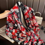 Silk Satin Red Black Long Scarf