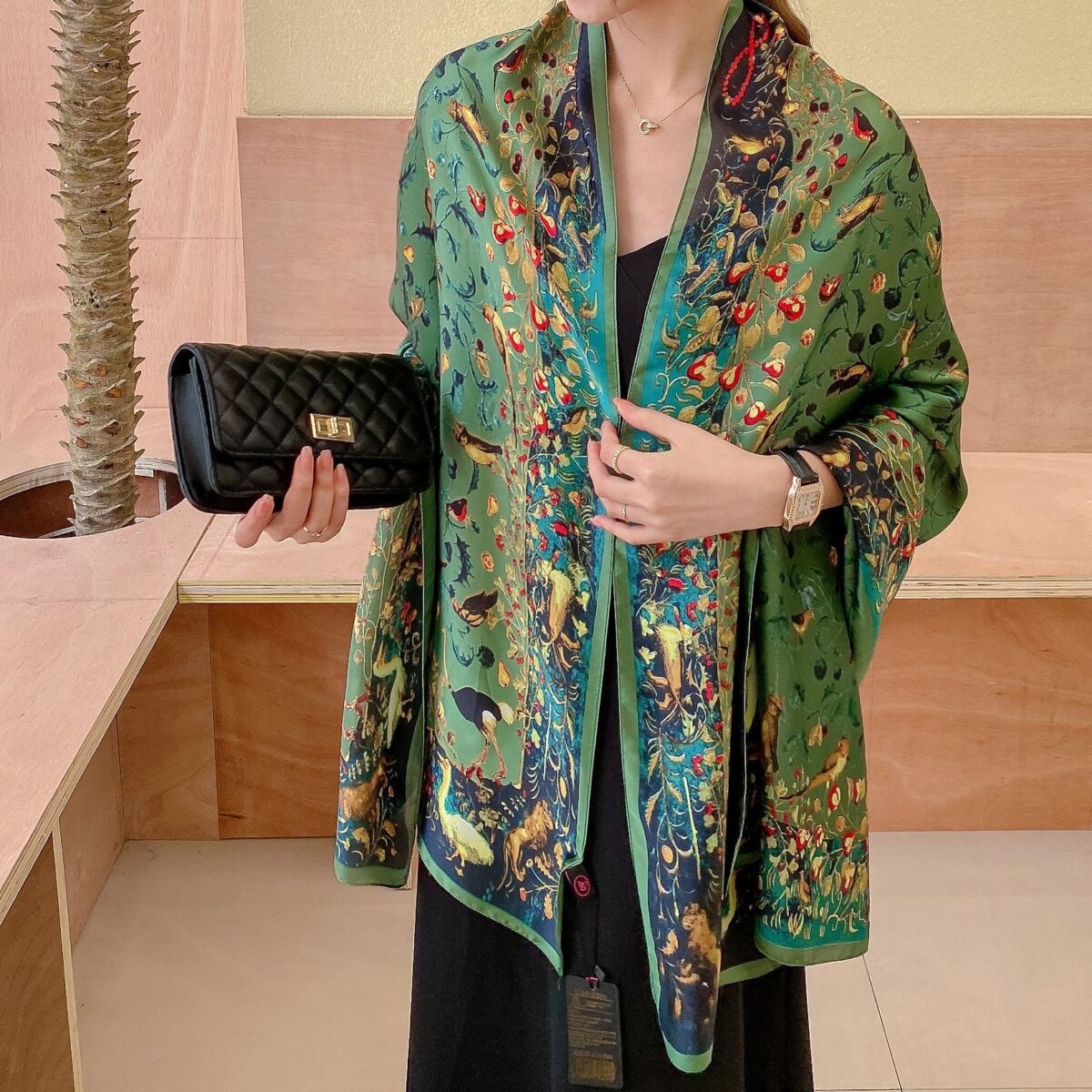 Silk Satin Main diagram Long Scarf - Image 4