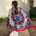 Premium Quality Cotton Tassel Red and Blue Long Scarf - Image 2