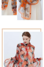 Transparent Thin Silk Red and black Long Scarf - Image 2