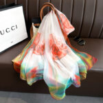 Transparent Thin Silk White Lotus Long Scarf - Image 3