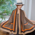 Silk Satin Orange and Coffee Long Scarf - Image 2