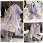 Women's All Dress Matching Elegant Transparent Thin Silk Printing Long Scarf light purple Magnolia - Image 4