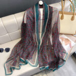 Transparent Thin Silk Dark Green Edge Long Scarf - Image 2
