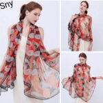 Transparent Thin Silk Red and black Long Scarf - Image 3