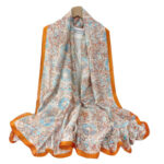 Silk Satin Orange Daisy Long Scarf - Image 3