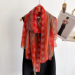 Transparent Thin Silk Falling Leaves Ripples Long Scarf
