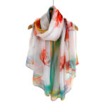 Transparent Thin Silk White Lotus Long Scarf