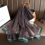 Transparent Thin Silk Dark Green Edge Long Scarf - Image 4