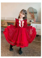 Winter Girls Heavy Corduroy Splicing Mesh Princess Dress