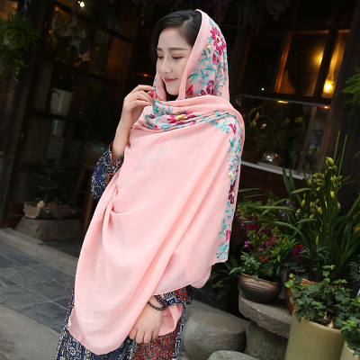 Embroidered Cotton Long Scarf Shallow powder – foreignshopbd