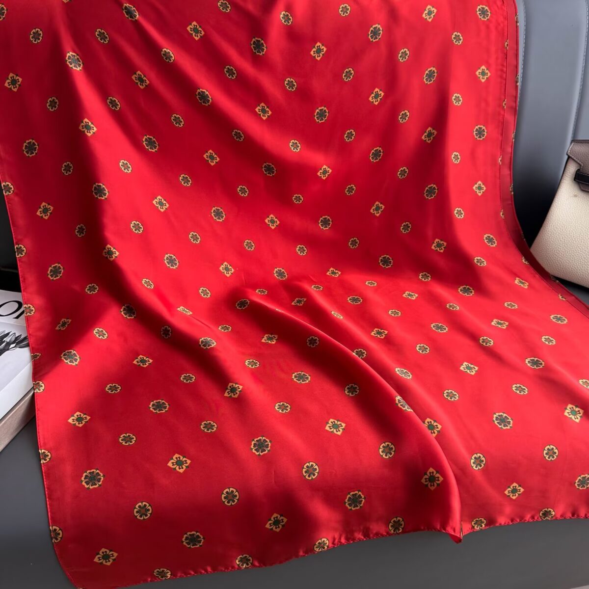 Silk Satin Long Scarf Merron Red - Image 3