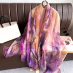 Women's All Dress Matching Elegant Transparent Thin Silk Printing Long Scarf Purple - Image 4