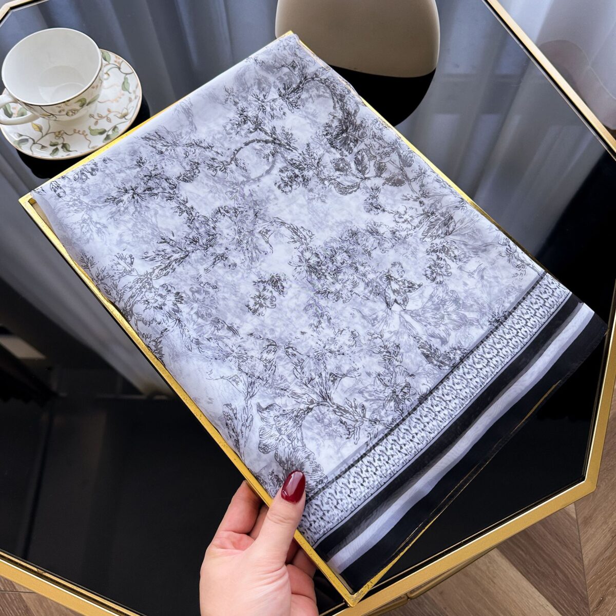 Transparent Thin Silk lace flower white Long Scarf - Image 4