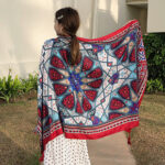 Premium Quality Cotton Tassel Red and Blue Long Scarf