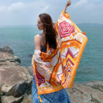 Premium Quality Cotton Orange Geometry Long Scarf - Image 4