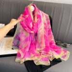 Women's All Dress Matching Elegant Transparent Thin Silk Printing Long Scarf Pink
