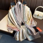 Light Luxury Beige Long Silk Scarf Colored stripes