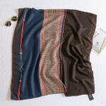 Premium Quality Cotton and Linen Long Scarf Blue Brown