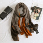 Premium Quality Cotton and Linen Long Scarf Orange Brown - Image 4